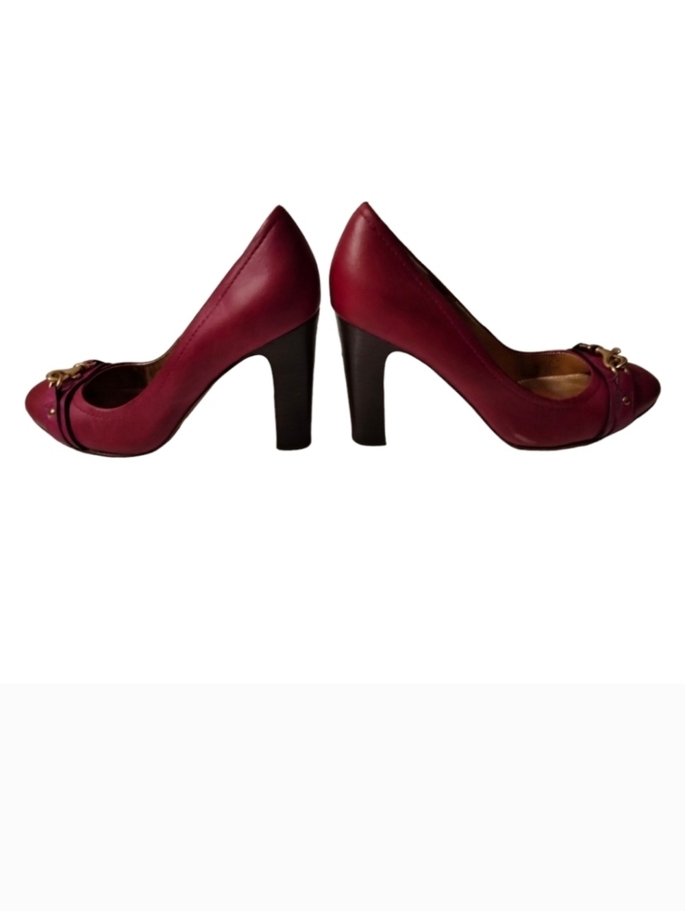 Coach Burgundy Leather High Heel Pumps with Gold Chain Detail